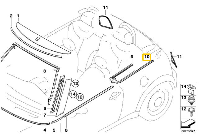 NEW GENUINE MINI CABRIO R57 OUTER WEATHERSTRIP TRIM SET LEFT N/S AND RIGHT O/S 51377190615+51377190616 - Image 2