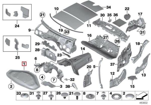 BMW NEW GENUINE 1 2 3 4 SERIES UNDERHOOD SOUND INSULATION FRONT COVER 51487221993 - Image 2