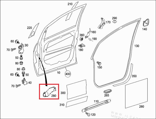 NEW GENUINE MERCEDES BENZ B CLASS W245 LEFT FRONT DOOR CABLE DUCT A1697220125 - Image 2