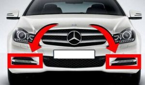 NEW GENUINE MERCEDES C CLASS W204 11-14 FRONT BUMPER DRL CHROME TRIM PAIR SET