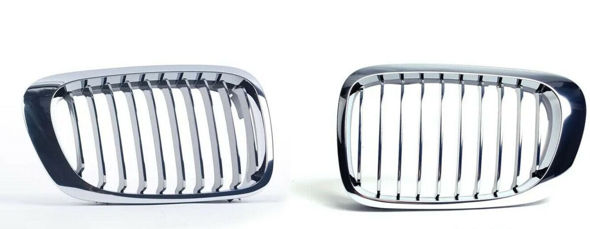 NEW GENUINE BMW 3' E46 COUPE 97-03 FRONT BUMPER KIDNEY GRILLES CHROME PAIR SET