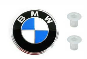 NEW GENUINE BMW E30 TRUNK LID EMBLEM BMW LOGO WITH 2 RUBBER MOUNTING GROMMETS