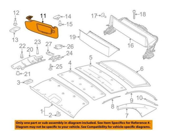 NEW GENUINE PORSCHE 991 2012 CARRERA CONVERTIBLE LEFT SUN VISOR 99173103130OE6 - Image 2