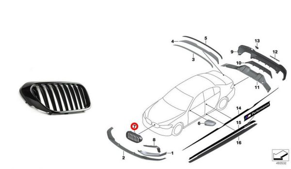 NEW GENUINE BMW 5 SERIES G30 G31 M PERFORMANCE FRONT KIDNEY GRILL BLACK RIGHT OS 51712430994 / 51719626586 - Image 6