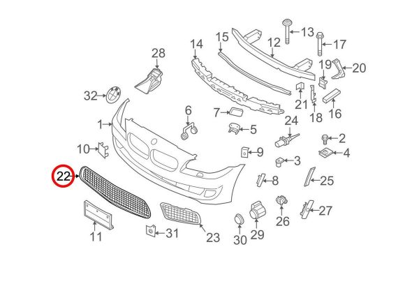 BMW NEW GENUINE 5 SERIES F10 M5 FRONT BUMPER LOWER CENTER GRILL 51118047391 - Image 5