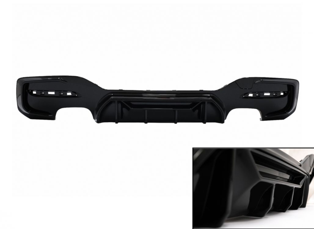 Rear Bumper Spoiler Valance Diffuser Twin Double Outlet suitable for BMW 1 Series F20 F21 LCI (2015-2019) Piano Black Competition Design