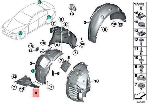 BMW NEW GENUINE 4 SER F32 F33 F36 M PERFORMANCE FRONT RIGHT O/S WHEEL ARCH COVER 51717260742 - Image 2