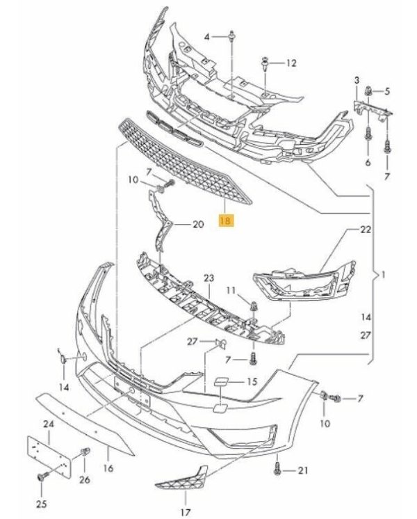 NEW GENUINE SEAT IBIZA CUPRA 13-18 FRONT LOWER CENTER GRILL BLACK 6JL853667A 9B9 - Image 2