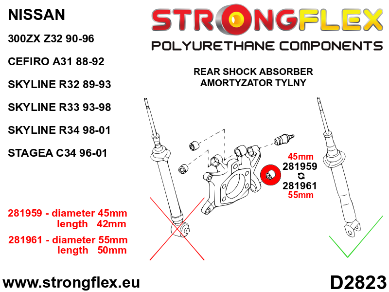 281959A: Rear lower shock mount bush 45mm SPORT - Image 2