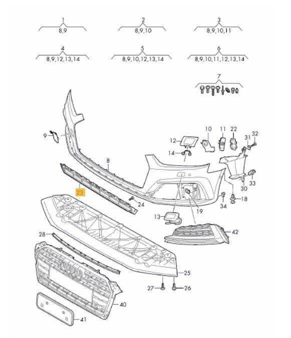 NEW GENUINE AUDI S5 2017- FRONT BUMPER LOWER CENTER DARK CHROME MATT GRILLE 8W6807683ARU6 - Image 2