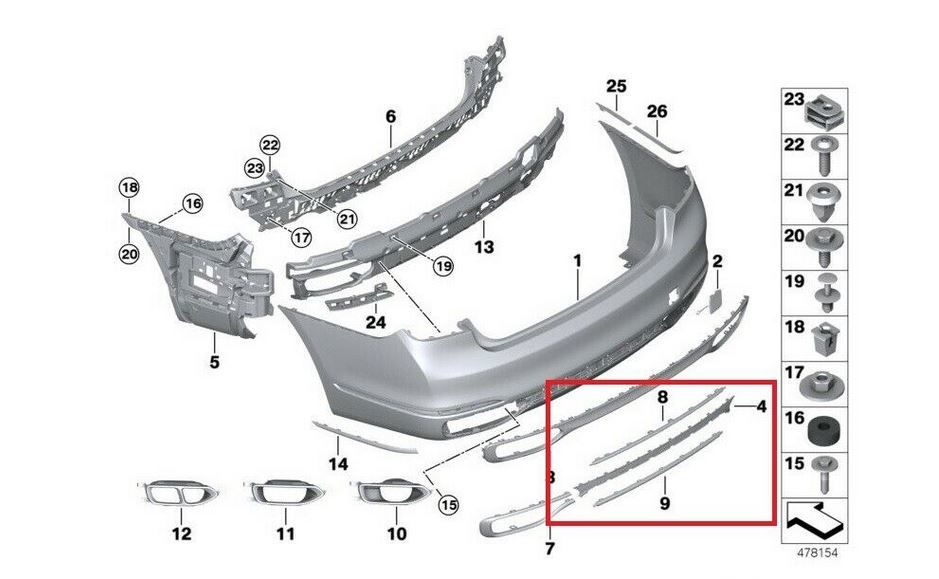 NEW GENUINE BMW 7 SERIES G11 G12 REAR BUMPER CENTER COVER AND CHROME TRIMS 51127377166 + 51127369915 + 51127369917 - Image 5