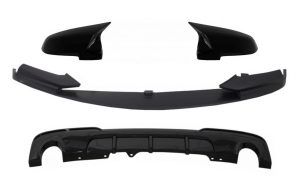 Front Bumper Spoiler Lip with Mirror Covers and Double Outlet Single Exhaust Diffuser suitable for BMW 5 Series F10 F11 Sedan Touring (2015-2017) M-Performance Design