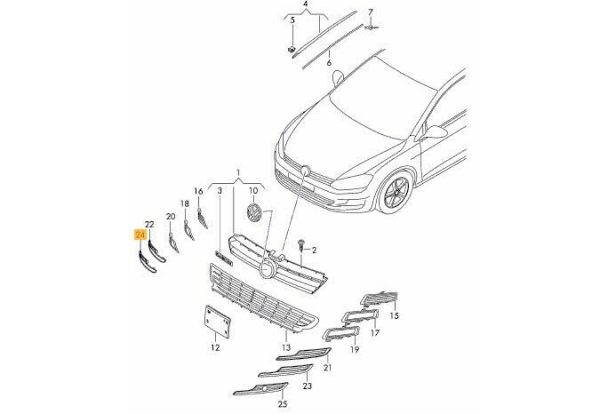 NEW GENUINE VW GOLF MK7 FRONT BUMPER RIGHT UNDER FOG GRILL WITH CHROME TRIM O/S 5G0854662RYP - Image 2