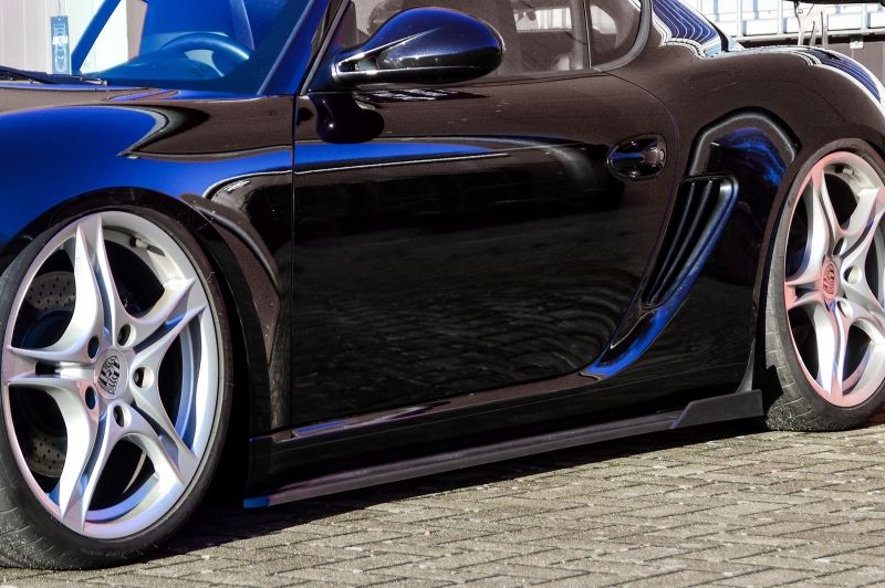 Black Gloss Performance Side skirts addons / Blades / diffusers / sill covers with Wing ForPorsche Cayman 987 2005-2013 - Image 2