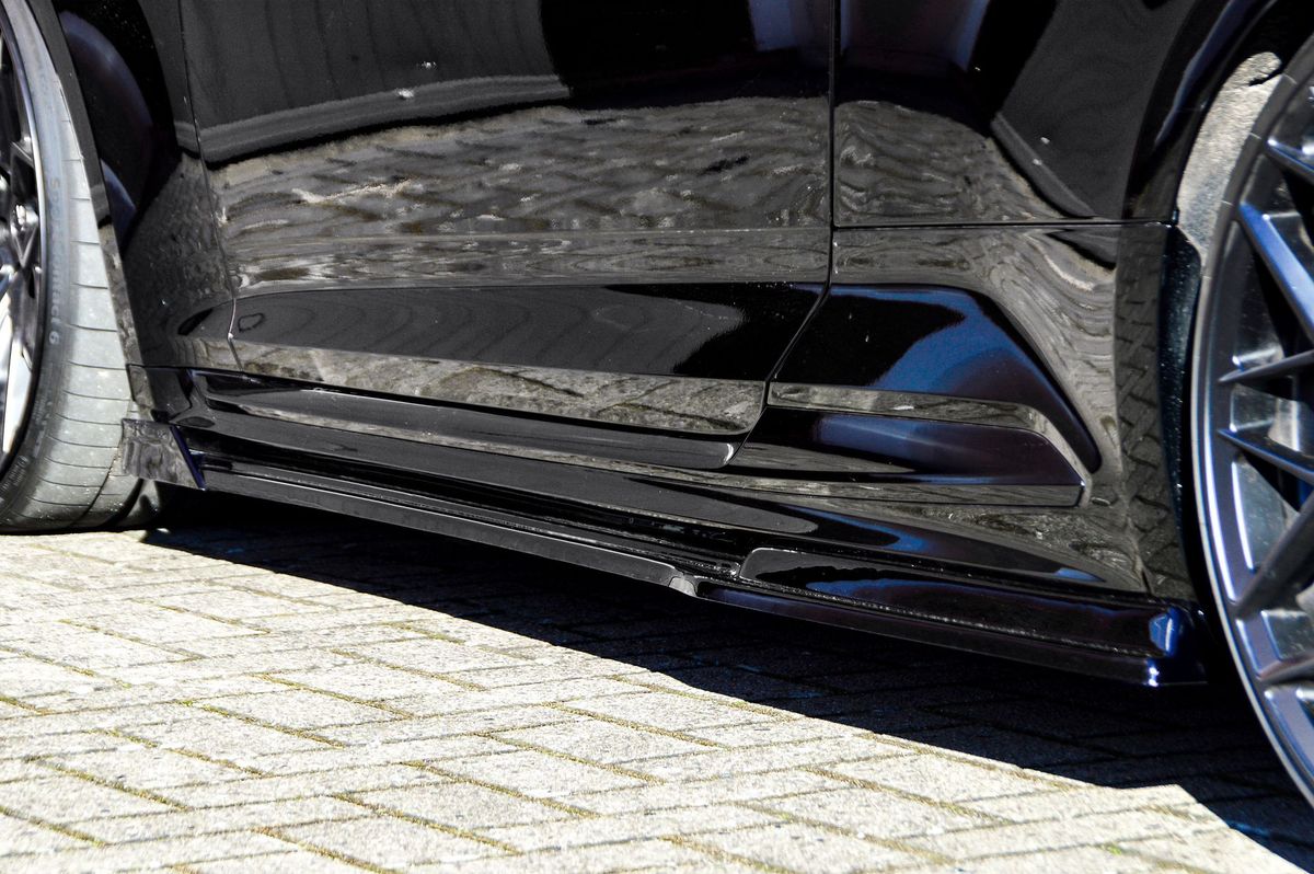 Black Gloss Performance Side skirts addons / Blades / diffusers / sill covers with Wing For Audi RS5 B9 F5 17-20 - Image 2