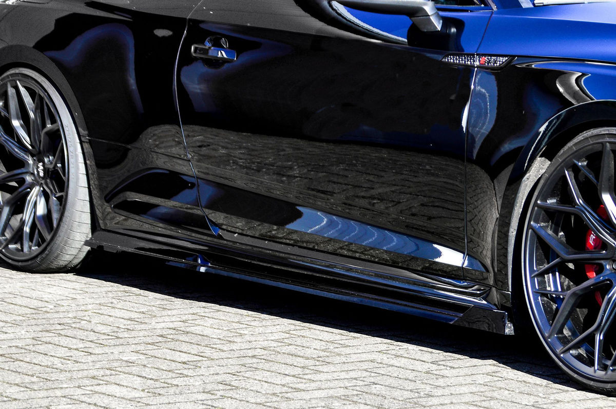 Black Gloss Performance Side skirts addons / Blades / diffusers / sill covers with Wing For Audi RS5 B9 F5 17-20