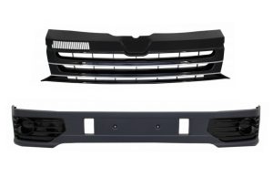 Front Bumper Add-on Spoiler suitable for VW Transporter Multivan Caravelle T5 T5.1 Facelift (2010-2015) with Badgeless Front Debadged Grille Sportline Design