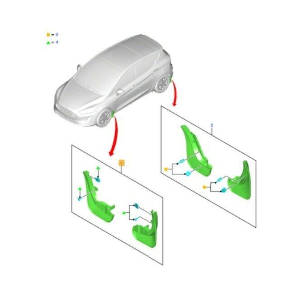 NEW GENUINE FORD FIESTA ST 2018- REAR WHEELS MUD FLAPS SPLASH GUARDS SET 2318337 - Image 2