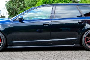 Black Gloss Performance Side skirts addons / Blades / diffusers / sill covers with Wing For  Audi A6 4F 04-11
