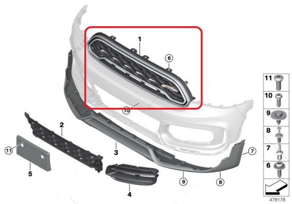 NEW GENUINE MINI COUNTRYMAN F60 JCW RED DECORATIVE FRONT BONNET GRILL HOOD 51137470512 - Image 3