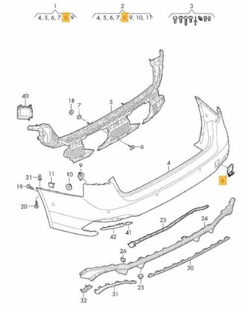 NEW GENUINE AUDI RS4 2018- REAR BUMPER TOW HOOK COVER CAP PRIMED 8W9807441CGRU - Image 2