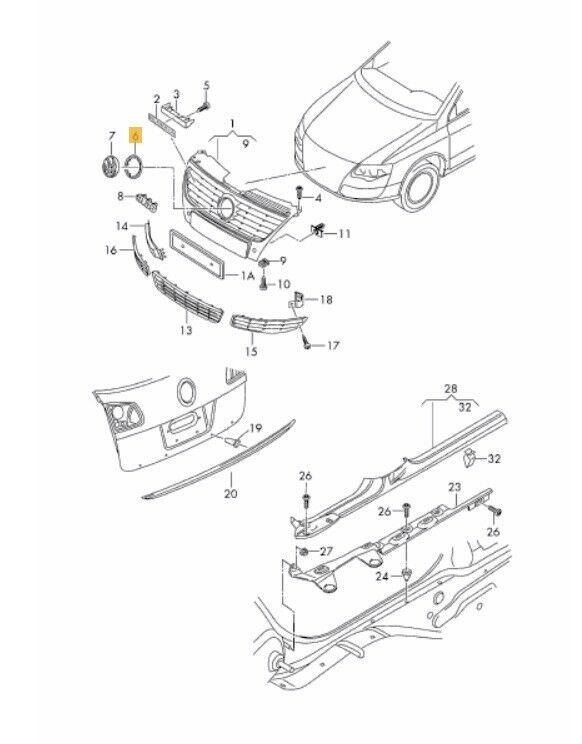 NEW GENUINE VW PASSAT 06-11 CC 09-12 FRONT CENTER GRILLE BADGE ADAPTER 3C0853347ARYP - Image 2