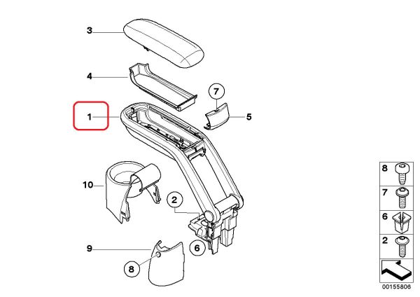 MINI NEW GENUINE R55 R56 R57 TILL 2010/08 CENTER ARMREST BASE SILVER / BLACK 51169185114 - Image 2