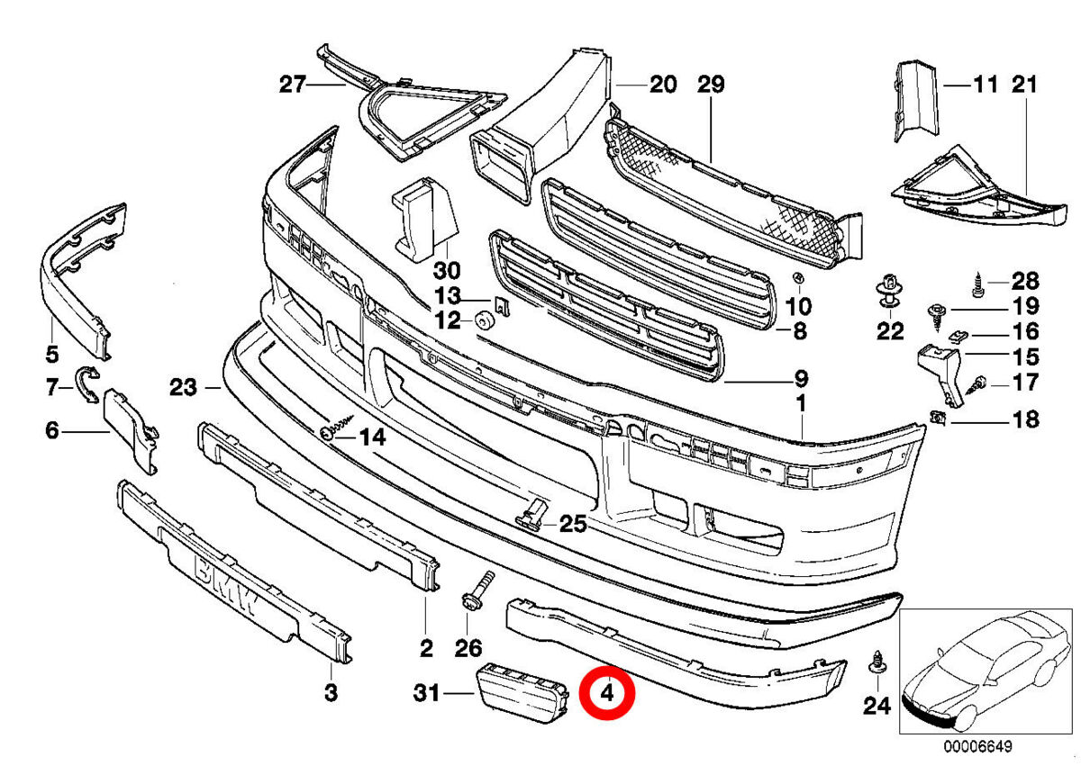 NEW GENUINE BMW 3' E36 95-00 FRONT M TECHNIC BUMPER TRIM MOLDING PANEL LEFT N/S 51112265637 - Image 2