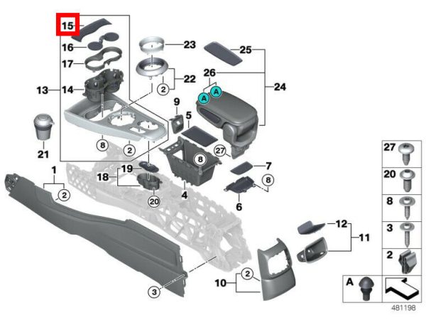 NEW GENUINE MINI COUNTRYMAN F60 CENTER CONSOLE FRONT MAT INSERT 51169343805 - Image 2