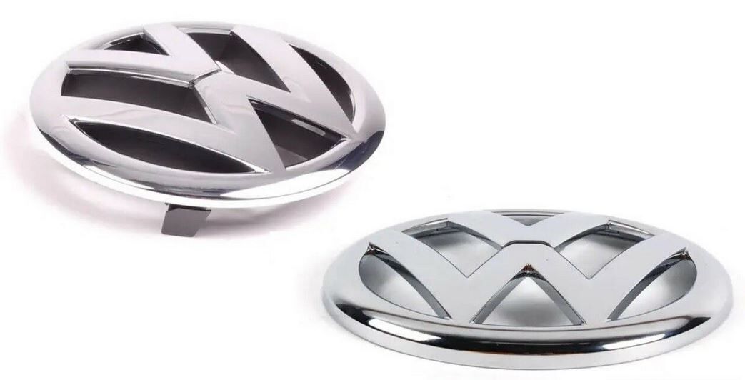 NEW GENUINE VOLKSWAGEN FRONT CENTER GRILL BADGE AND REAR TRUNK CHROME BADGE SET