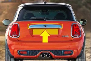 NEW GENUINE MINI F55 F56 F57 CHROME REAR TRUNK HANDLE WITH CAMERA HOLE + EMBLEM