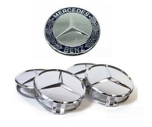 NEW GENUINE MERCEDES-BENZ GL BONNET STAR BADGE EMBLEM AND 4PCS WHEEL CAPS SET