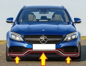 NEW GENUINE MERCEDES C63 W205 AMG FRONT BUMPER CHROME LEFT RIGHT CENTER TRIM SET