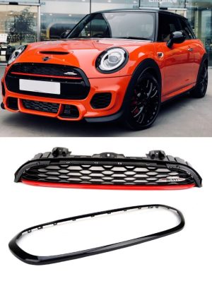 MINI NEW GENUINE F55 F56 F57 JCW FRONT UPPER GRILL + TRIM SURROUND GLOSS BLACK