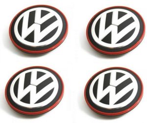 NEW GENUINE VOLKSWAGEN GOLF MK7 GTI GTD RED CHROME ALLOY WHEEL CENTER CAPS 4PCS