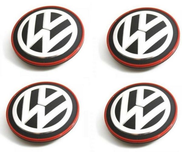 NEW GENUINE VOLKSWAGEN GOLF MK7 GTI GTD RED CHROME ALLOY WHEEL CENTER CAPS 4PCS