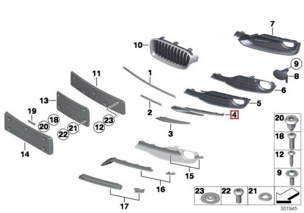 BMW NEW GENUINE 3 SERIES F30 F31 LUXURY LINE FRONT BUMPER GRILL TRIM RIGHT 51117279698 - Image 3