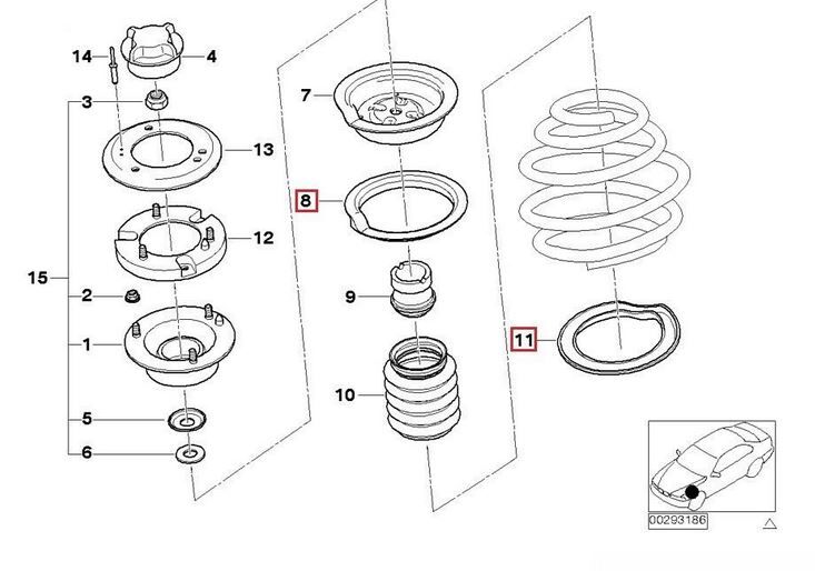 BMW NEW GENUINE E39 E46 E60 E61 E63 E64 FRONT UPPER AND LOWER SPRING PAD SET - Image 3