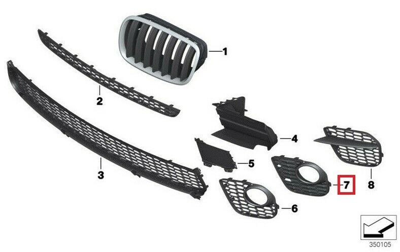 NEW GENUINE BMW X5 E70 LCI FRONT M SPORT BUMPER FOG LIGHT GRILLE GRID LEFT N/S 51118048021 - Image 2