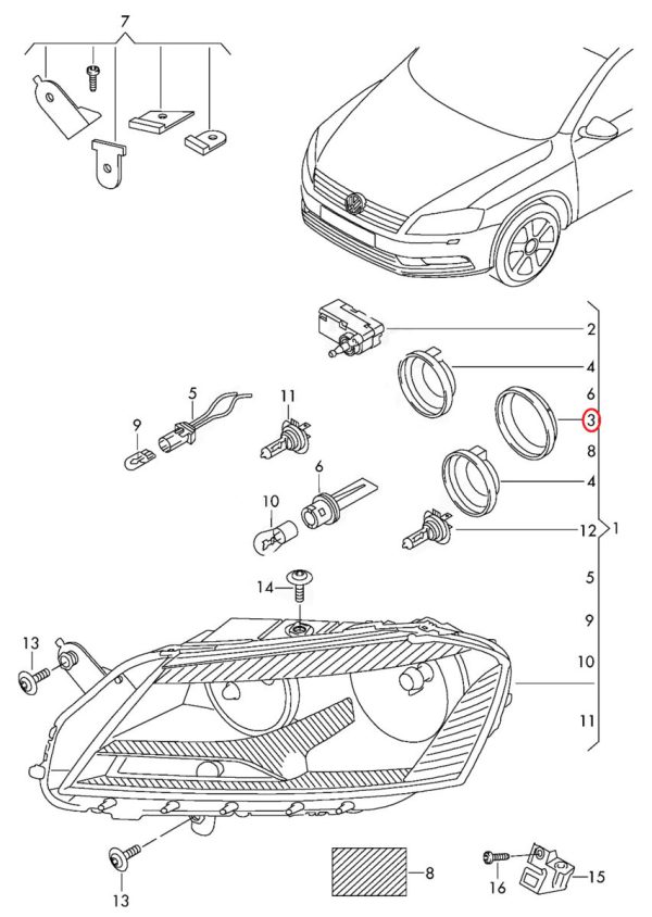NEW GENUINE VOLKSWAGEN VW PASSAT 3C B7 FRONT HEAD LAMP COVER CAP 3AA941607 - Image 2