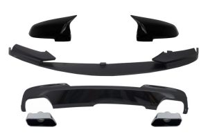 Front Bumper Spoiler Lip with Mirror Covers and Diffuser &  Exhaust Muffler Tips suitable for BMW 5 Series F10 F11 Sedan Touring (2015-2017) M-Performance Design