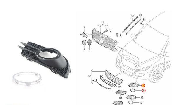 NEW GENUINE VW TIGUAN 07-18 FRONT BUMPER FOG LIGHT GRILL RIGHT O/S CHROME TRIM 5N0853666H9B9 + 5K08531022ZZ - Image 7