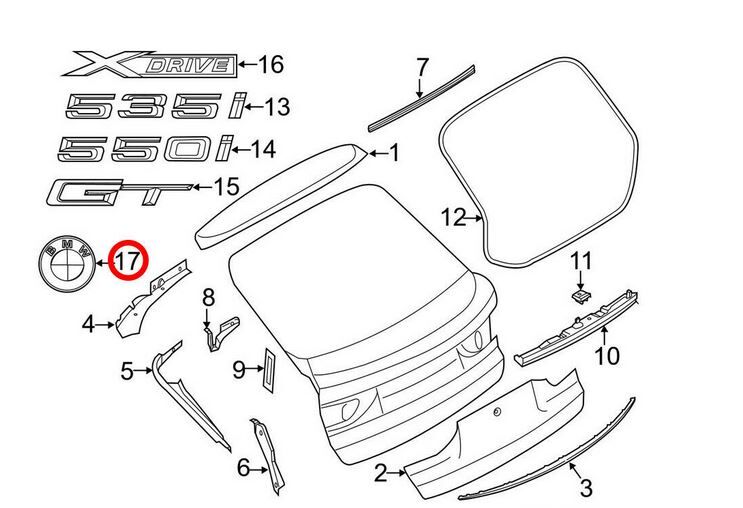 NEW GENUINE BMW 5 SERIES F07 LCI REAR TRUNK HATCH LID LOGO BADGE WITH BASE 51147336450 - Image 4