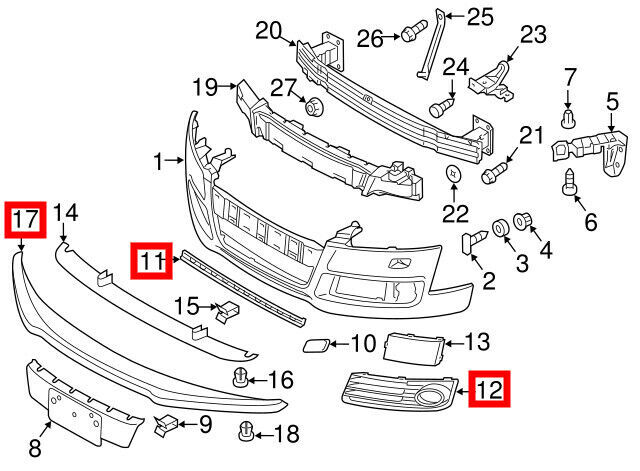 NEW GENUINE AUDI TT MK2 11-14 FRONT S-LINE BUMPER GRILLE SET WITH SPOILER LIP - Image 2