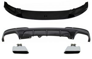 Front Bumper Spoiler Lip suitable for BMW 5 Series F10 F11 (2011-2017) with Double Outlet Air Diffuser and Muffler Tips M-Performance Piano Black
