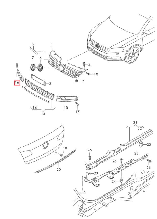 NEW GENUINE VOLKSWAGEN VW PASSAT B7  FRONT CHROME BUMPER GRILLE RIGHT N/S 3AA854662A9B9 - Image 3