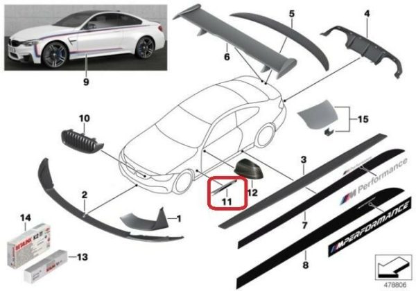 NEW GENUINE BMW 4 SERIES M4 F83 F82 FRONT FENDER TRIM GRILLE RIGHT O/S 51148068586 - Image 2