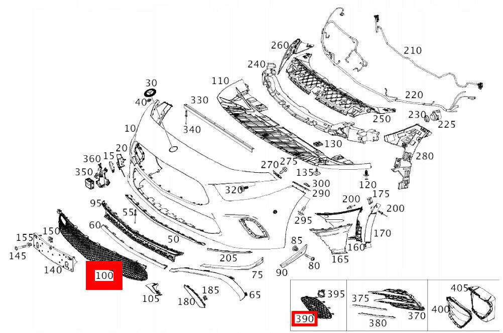 NEW GENUINE MERCEDES A CLASS W117 FRONT BUMPER LOWER GRILL SET CENTER LEFT RIGHT - Image 2