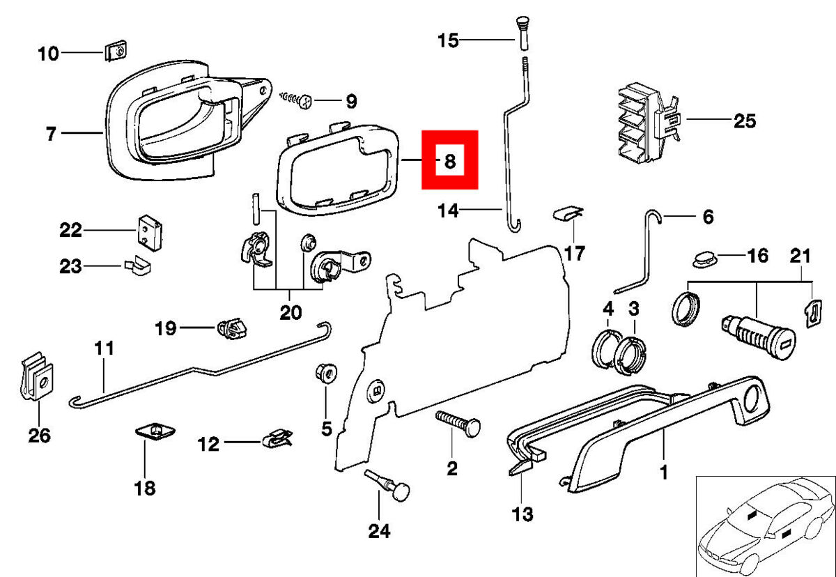 NEW GENUINE BMW 3' E36 Z3 E36 INNER FRONT DOOR HANDLE COVERING TRIMS PAIR SET 51228219024+51228219023 - Image 2