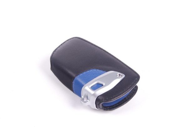 BMW NEW GENUINE 1 3 4 5 6 7 X4 KEY FOB CASE LEATHER BLUE/BLACK PROTECTOR 82292219915